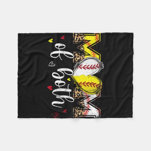 Beide Baseball Softball Herz Leopard Mütter Da Fleecedecke (Vorderseite (Horizontal))