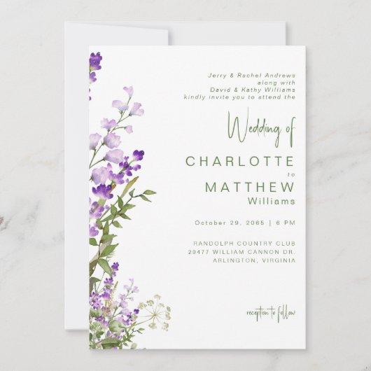 Beide Eltern Lavender Foto Wedding Einladung (Vorderseite)