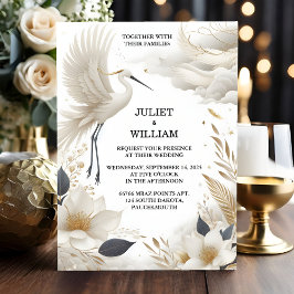 Beide Feather Rustic Asian Sky Cloud Crane Wedding Einladung