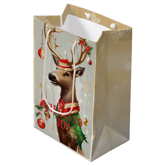 Beide Seiten bedruckte Weihnachtsgeschenktasche - Mittlere Geschenktüte (Vorderseite Schrägansicht)