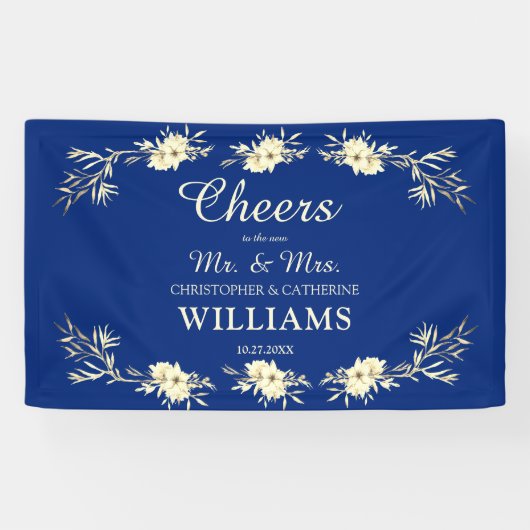 Beifall an den Herrn & Mrs. Blue Floral Wedding Banner (Horizontal)