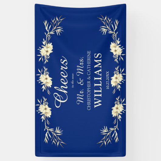 Beifall an den Herrn & Mrs. Blue Floral Wedding Banner (Vertikal)