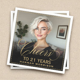 Beifall auf 21 Jahre Geburtstag Foto Gold Black Serviette