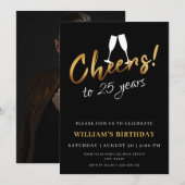 Beifall auf 25 Jahre Gold Black Adult Geburtstag F Einladung (Vorne/Hinten)