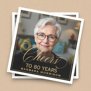 Beifall auf 80 Jahre Geburtstag Foto Gold Black Serviette