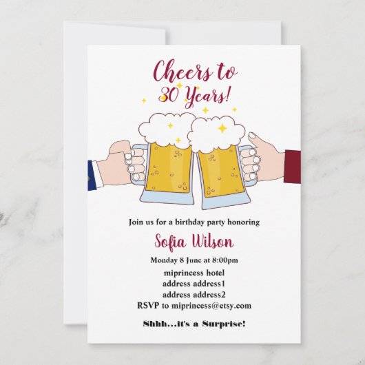 Beifall, Bier, Geburtstagsfeier Einladung (Vorderseite)