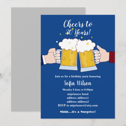 Beifall, Bier, Geburtstagsfeier Einladung (Vorne/Hinten)