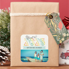 Beifall für 2025 Zitrusfrüchte Streifen Frohes Neu Quadratischer Aufkleber