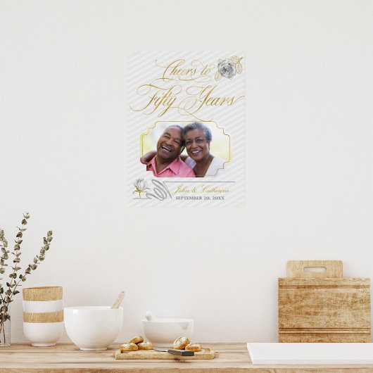 Beifall für 50 Jahre Gold und Streifen mit Foto Poster (Küche)