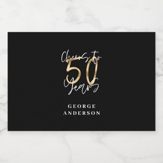 Beifall für 50 Jahre modernes Schwarz und Gold Alkoholflaschenetikett (Einzelnes Label)