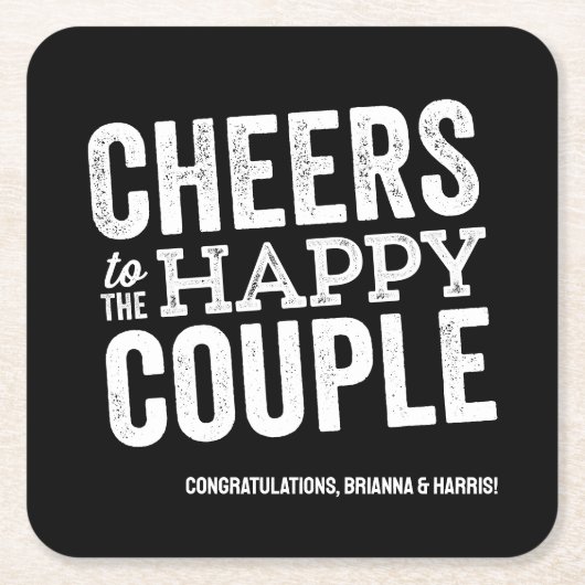 Beifall für das glückliche Ehepaar mit schwarzer P Rechteckiger Pappuntersetzer (Vorderseite)
