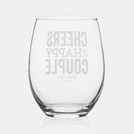 Beifall für das glückliche Ehepaar verlobt Weinglas Ohne Stiel (Rückseite)