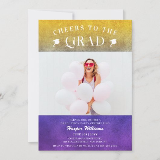 Beifall für das Grand trendy Moderne Foto Lila Gol Einladung (Vorderseite)