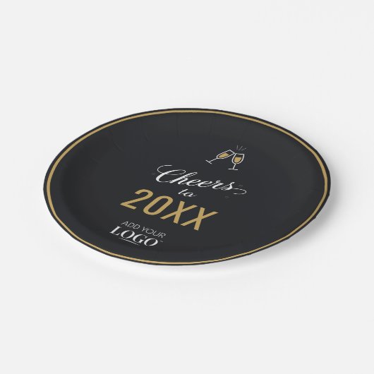 Beifall für das neue Jahr - Das moderne Schwarze B Pappteller (Schrägansicht)