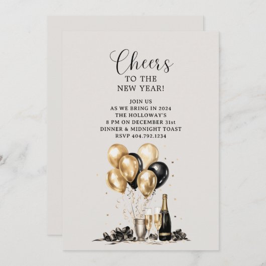 Beifall für das neue Jahr-Gold-Schwarz-Party Einladung (Vorne/Hinten)