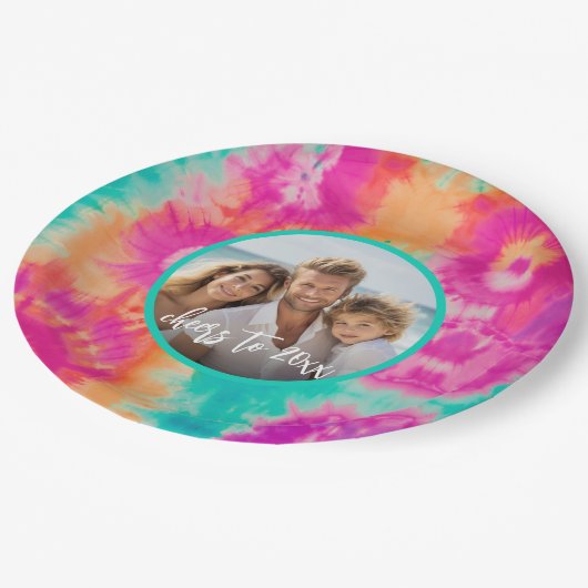 Beifall für das neue Jahr Krawatte-Dye Aquamarine Pappteller (Schrägansicht)