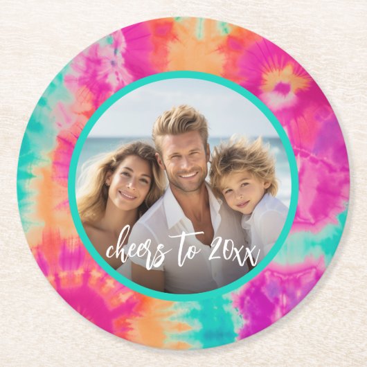 Beifall für das neue Jahr Krawatte-Dye Aquamarine Runder Pappuntersetzer (Vorderseite)