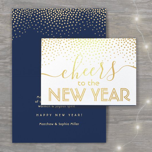 Beifall für das neue Jahr Stilvolle Confetti Navy Folienkarte