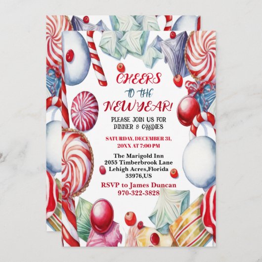 Beifall für das Silvesterabendessen Candy Kid's Pa Einladung (Vorne/Hinten)