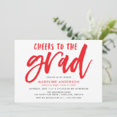 Beifall für den Grad Red Brush Script-Abschluss Einladung (Stehend Vorderseite)