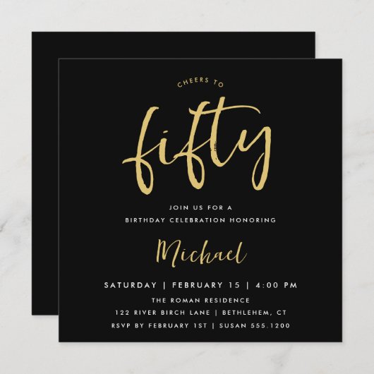 Beifall für die 50 Black Gold Square Einladung (Vorne/Hinten)