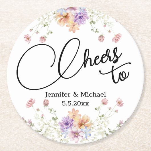 Beifall für die elegante Blumenhochzeit in Aquarel Runder Pappuntersetzer (Vorderseite)