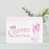 Beifall für die Gläser des neuen Jahres aus rosa C Einladung (Stehend Vorderseite)