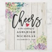 Beifall für die Hochzeit sukkulente Pflanze Rustik Weinetikett (Einzelnes Label)