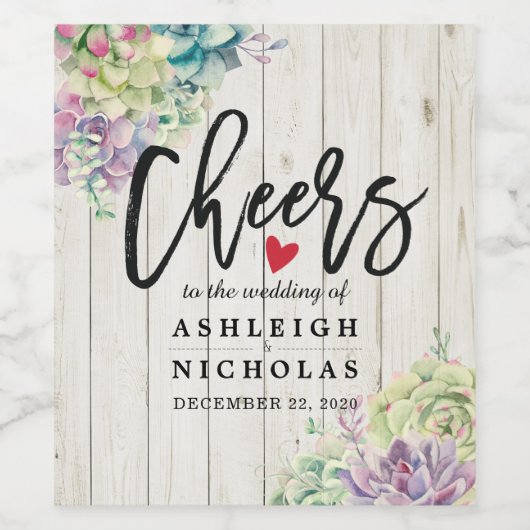 Beifall für die Hochzeit sukkulente Pflanze Rustik Weinetikett (Einzelnes Label)