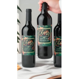 Beifall für die Hochzeit tropischer Blumen-Gold-Ra Weinetikett