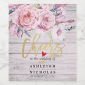 Beifall für die Hochzeit Wasserfarbe Boho Blumenho Weinetikett (Einzelnes Label)