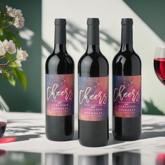 Beifall für die Konstellationen des Hochzeitsgalax Weinetikett