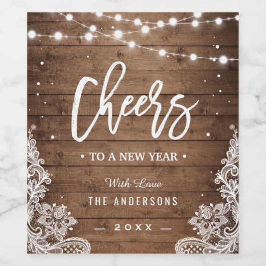 Beifall für ein neues Jahr rustikale Holzsaitenleu Weinetikett (Einzelnes Label)