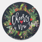 Beifall für einen Neujahrsskript-Holly-Kranz-Gruß Runder Aufkleber (Vorderseite)