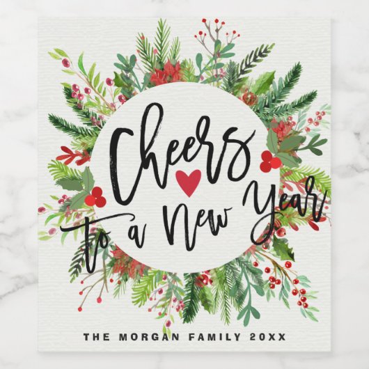 Beifall für einen Neujahrsskript-Holly-Kranz-Gruß Weinetikett (Einzelnes Label)