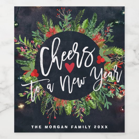 Beifall für einen Neujahrsskript-Holly-Kranz-Gruß Weinetikett (Einzelnes Label)