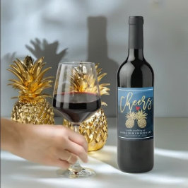 Beifall für Hochzeit Gold Ananas Couple Navy Blue Weinetikett