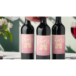 Beifall für Hochzeiten Gold Ananas Couple Pink Ros Weinetikett