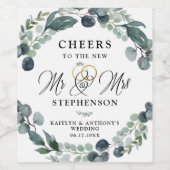 Beifall für New Mr. und Mrs. Greenery Wedding Weinetikett (Einzelnes Label)