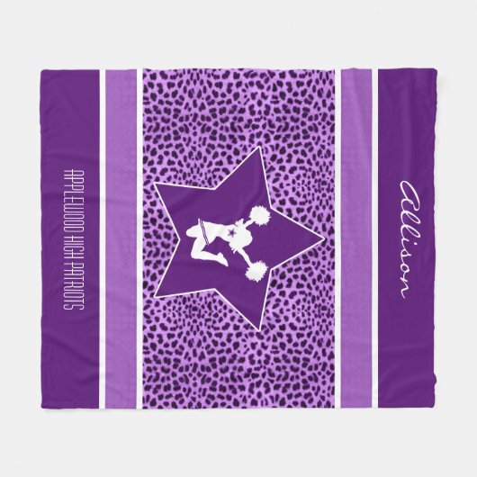 Beifall-/Pom Cheetah-Druck mit Monogramm in Lila Fleecedecke (Vorderseite (Horizontal))