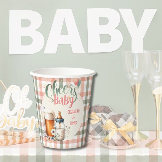 Beifall zu Baby Sage Peach Gingham Beers Flaschen Pappbecher