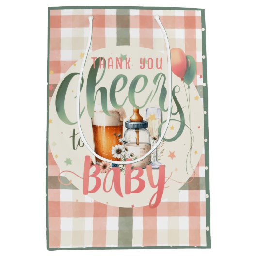 Beifall zu Baby Sage Peach Gingham Favors Geschenk Mittlere Geschenktüte (Vorderseite)