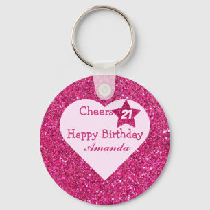 Beifall zu den 21. Geburtstag Pink Glitzer Herzfav Schlüsselanhänger