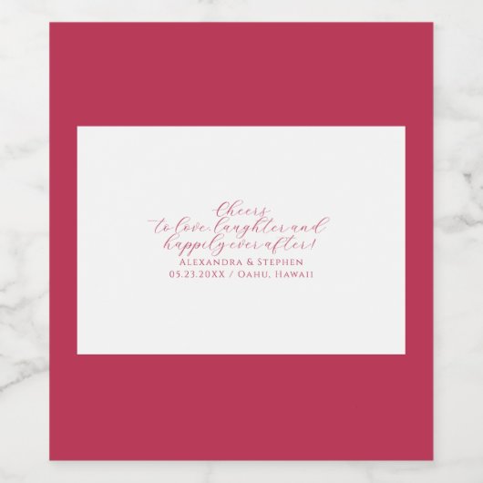 Beifall zur Liebe Elegant Viva Magenta Script Wedd Weinetikett (Einzelnes Label)