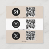 Beige 3 Icon QR Code Business Social Media Logo Telefonnummerkarte (Vorderseite)
