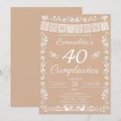 Beige 40. Geburtstagsfeier Einladung (Vorne/Hinten)