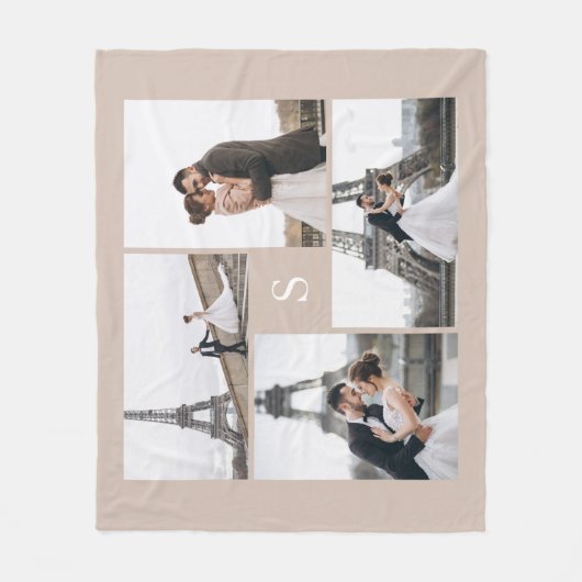 Beige 4 Foto Gallery und Monogramm Fleecedecke (Vorderseite)