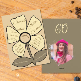 Beige 60. Geburtstag Simple Doodle Blume Einladung