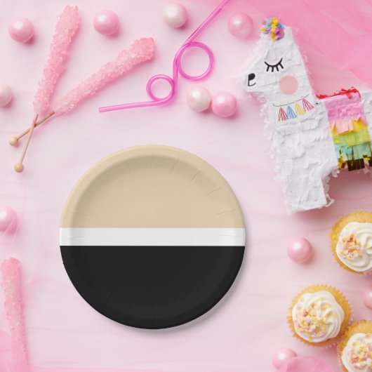 Beige Abstrakte Streifen Pappteller (Party)