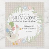 Beige Albern Gänse Floral Gingham Baby Dusche Gefa Weinetikett (Einzelnes Label)